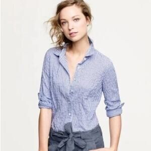 J Crew Classic Blue Gingham Boy Button Down Shirt… - image 1